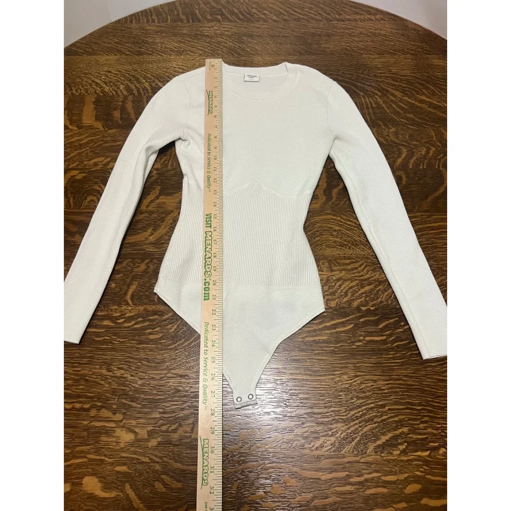 Abercrombie & Fitch Bodysuit Women Small White Long Sleeve Ribbed Corset Waist